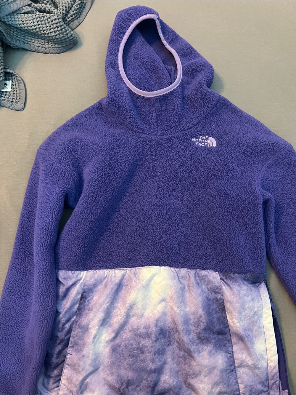 The North Face Purple Sherpa Hoodie with Tie-Dye Pocket Size M 10/12